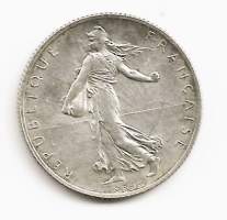 Ranska 2 Francs  1916  kolikko hopea 10 g 0.835