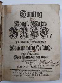 Samling af Kongl. Maj:ts bref (1751), hwilka på inkomna förfrågningar om lagens rätta förstånd, eller eljest i sådana mål som rättegången röra, utfärdade blifwit