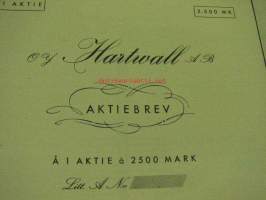 Oy Hartwall Ab, Helsinki 1950, 25 000 mk -osakekirja