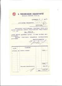 A, Fredrikson Oy Jyväskylä 1931 firmalomake