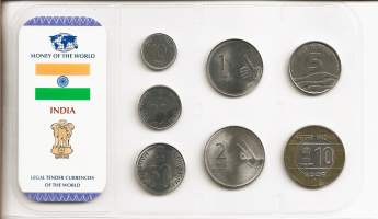 Intia  10,25,50 Paise 1,2,5,10 Rupees 7 kpl rahasarja 1999-2007  ulkomainen kolikko