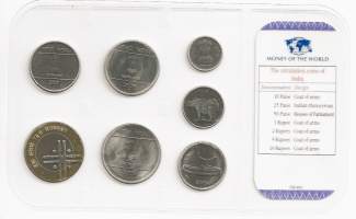 Intia  10,25,50 Paise 1,2,5,10 Rupees 7 kpl rahasarja 1999-2007  ulkomainen kolikko