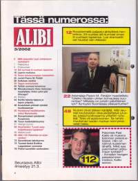 Alibi 2002 N:o 3. Nyt puhuu taksisurmaaja. Raju puukotus ravintolassa. Romaninaiset ryöväsivät Kuopiossa.