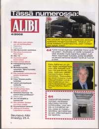 Alibi 2002 N:o 4. Minä ammuin Samia päähän. Sarjapyromaani matkustajalaivoilla. Jättiraportti Eveliina Lappalaisen surmasta.