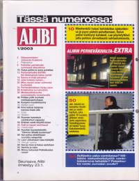 Alibi 2003 N:o 1.  Perheväkivalta-extra 19 sivua. Perhekotisurmaaja mielentilatutkimukseen. Mies murjoi vaimonsa kuoliaaksi.