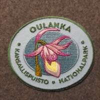 Oulanka kansallispuisto / matkailumerkki / merkki / badge pohjaväri  kangasmerkki