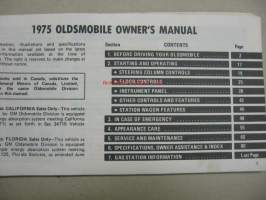Oldsmobile Cutlass, S, Supreme, Salon, Supreme Cruiser, Vista Cruiser 1975 -käyttöohjekirja englanniksi