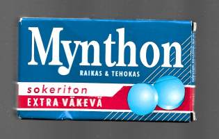 Mynthon  Raikas Extra Väkevä sokeriton    / Leaf Turku  . tyhjä makeisrasia