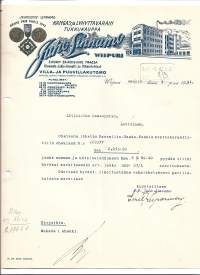 Juho Linnamo Tukkukauppa Wiipuri 1931- firmalomake