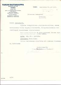Turun Rautakauppa Oy Turku 1931- firmalomake
