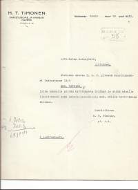 H T Timonen Vaatetusliike ja Kangaskauppa Joensuu 1931- firmalomake