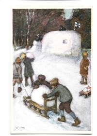 Lumilinna postikortti taiteilijapostikortti kulkematon