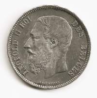 Belgia 5 Fr 1873   hopeaa 25 g 0.900