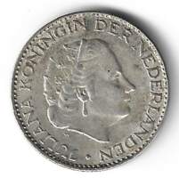 Hollanti  1 Gulden 1964  hopeaa  6,5 gr  0,7200