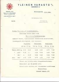 Yleinen varasto Oy Helsinki 1930 -  firmalomake