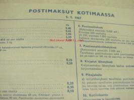 Postimaksut kotimaassa 1.1.1967 -hintajuliste