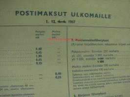 Postimaksut ulkomaille 1.12.1967 -hintajuliste