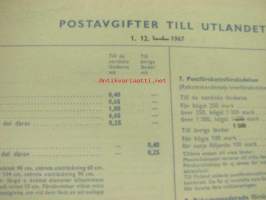 Postimaksut ulkomaille 1.12.1967 -hintajuliste