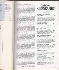 National Geographic  - July 1986.  Canada&#039;s Untamed Fraser River. Phillippines. Corregidor. Model Planes. N.Y. Harbor