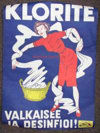 Klorite valkaisee ja desinfioi -juliste 1950-luvulta