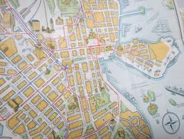 Missä ja mitä Helsingissä? Matkailijakartta 1946 Turistkarta - Vad och var i Helsingfors