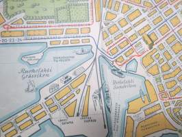 Missä ja mitä Helsingissä? Matkailijakartta 1946 Turistkarta - Vad och var i Helsingfors