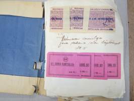 Koulutytön / nuoren neidin leikevihko / &quot;päiväkirja&quot;, johon liimattu pääsylippuja ym, paljon Talvisodan ajan asiaa, tekijä mahdollisesti kotoisin Mellilästä?