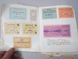 Koulutytön / nuoren neidin leikevihko / &quot;päiväkirja&quot;, johon liimattu pääsylippuja ym, paljon Talvisodan ajan asiaa, tekijä mahdollisesti kotoisin Mellilästä?