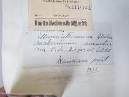 Koulutytön / nuoren neidin leikevihko / &quot;päiväkirja&quot;, johon liimattu pääsylippuja ym, paljon Talvisodan ajan asiaa, tekijä mahdollisesti kotoisin Mellilästä?