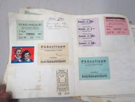 Koulutytön / nuoren neidin leikevihko / &quot;päiväkirja&quot;, johon liimattu pääsylippuja ym, paljon Talvisodan ajan asiaa, tekijä mahdollisesti kotoisin Mellilästä?