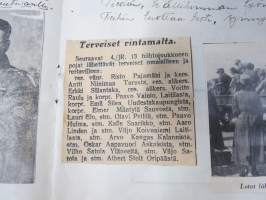 Koulutytön / nuoren neidin leikevihko / &quot;päiväkirja&quot;, johon liimattu pääsylippuja ym, paljon Talvisodan ajan asiaa, tekijä mahdollisesti kotoisin Mellilästä?