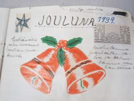 Koulutytön / nuoren neidin leikevihko / &quot;päiväkirja&quot;, johon liimattu pääsylippuja ym, paljon Talvisodan ajan asiaa, tekijä mahdollisesti kotoisin Mellilästä?