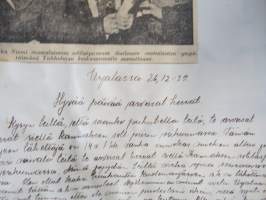 Koulutytön / nuoren neidin leikevihko / &quot;päiväkirja&quot;, johon liimattu pääsylippuja ym, paljon Talvisodan ajan asiaa, tekijä mahdollisesti kotoisin Mellilästä?