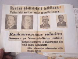 Koulutytön / nuoren neidin leikevihko / &quot;päiväkirja&quot;, johon liimattu pääsylippuja ym, paljon Talvisodan ajan asiaa, tekijä mahdollisesti kotoisin Mellilästä?