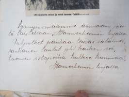Koulutytön / nuoren neidin leikevihko / &quot;päiväkirja&quot;, johon liimattu pääsylippuja ym, paljon Talvisodan ajan asiaa, tekijä mahdollisesti kotoisin Mellilästä?