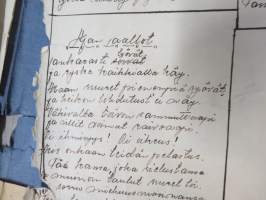 Koulutytön / nuoren neidin leikevihko / &quot;päiväkirja&quot;, johon liimattu pääsylippuja ym, paljon Talvisodan ajan asiaa, tekijä mahdollisesti kotoisin Mellilästä?