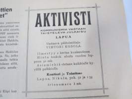 Aktivisti 1930 nr 9 - Lapuanliikkeen äänenkannattaja, Mikä mies on Vihtori Kosola - Suomalainen talonpoika Vihtori Kosola -artikkeli, Siltasaaren puusuutarit, ym.