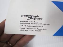 VEB Polygraph Buchbindereimaschinen / Bookbinding machines / Machines de reliure - DDR-valmisteiset kirjansidontakoneet -tuoteluettelo