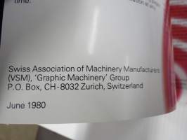 Swiss Graphic Machines / Graphische Maschinen und apparate aus der Schweitz - sveitsiläisvalmisteiset kirjapainokoneet -tuoteluettelo