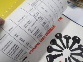 Lukko- ja lukitusalan tuoteluetteloita, tehtaiden ja maahantuojien kirjeitä yms. erä kansioissa, mm. Abloy, Boda, Börkey