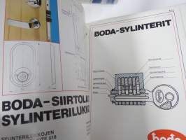 Lukko- ja lukitusalan tuoteluetteloita, tehtaiden ja maahantuojien kirjeitä yms. erä kansioissa, mm. Abloy, Boda, Börkey