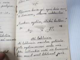 Lauluja - 1928, perinteinen musta vahakantinen vihko, johon kirjoitettu laulujen sanoja