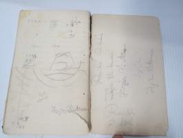 Lauluja - 1928, perinteinen musta vahakantinen vihko, johon kirjoitettu laulujen sanoja