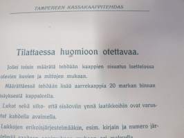 Tampereen kassakaappitehdas - Kaarlo Granath - Hintaluettelo kassakapeista 1909