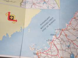 Shell Suomi-Finland 1959 Matkailukartta, sisältää kaupunki- / paikkakuntakohtaiset opastuskeskukset