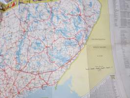Shell Suomi-Finland 1959 Matkailukartta, sisältää kaupunki- / paikkakuntakohtaiset opastuskeskukset