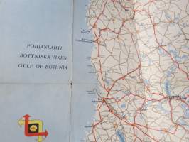 Shell Suomi-Finland 1959 Matkailukartta, sisältää kaupunki- / paikkakuntakohtaiset opastuskeskukset