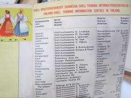 Shell Suomi-Finland 1959 Matkailukartta, sisältää kaupunki- / paikkakuntakohtaiset opastuskeskukset