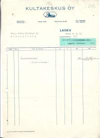 Kultakeskus Oy Hämeenlinna 1953  - firmalomake