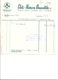 Etelä-Hämeen Osuusliike rl y Hämeenlinna 1953  - firmalomake